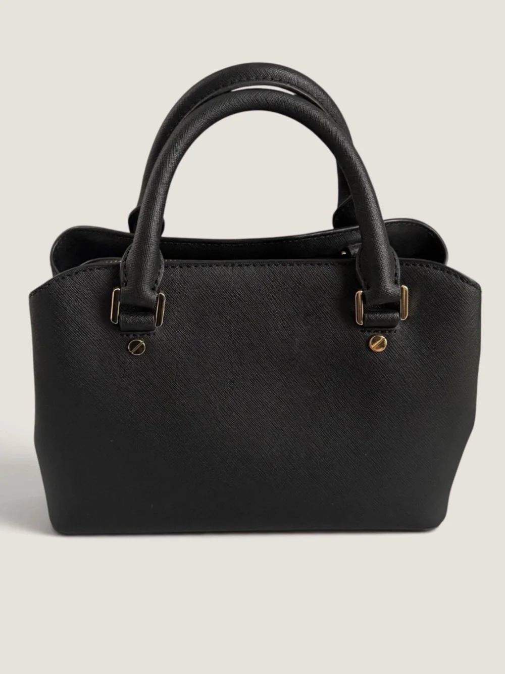 Michael Kors Small Saffiano Leather Top Handle Satchel Crossbody Bag Black Gold